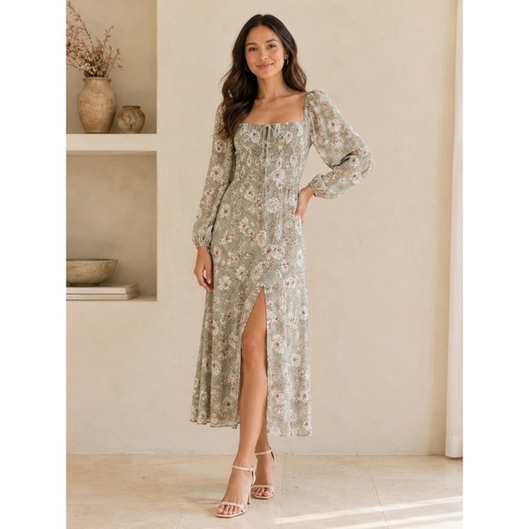 Altar'd State Dresses & Skirts - NWT Altard State Jessica Floral Midi Dress Milkmaid Coquette Cottage Green XL